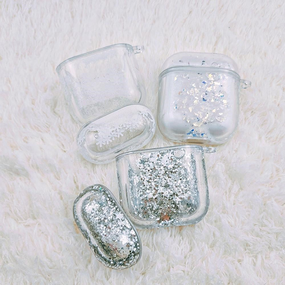 Apple AirPods (1st & 2nd gen.) Plastic Case - Transparent w. Silver Glitter Waterfall