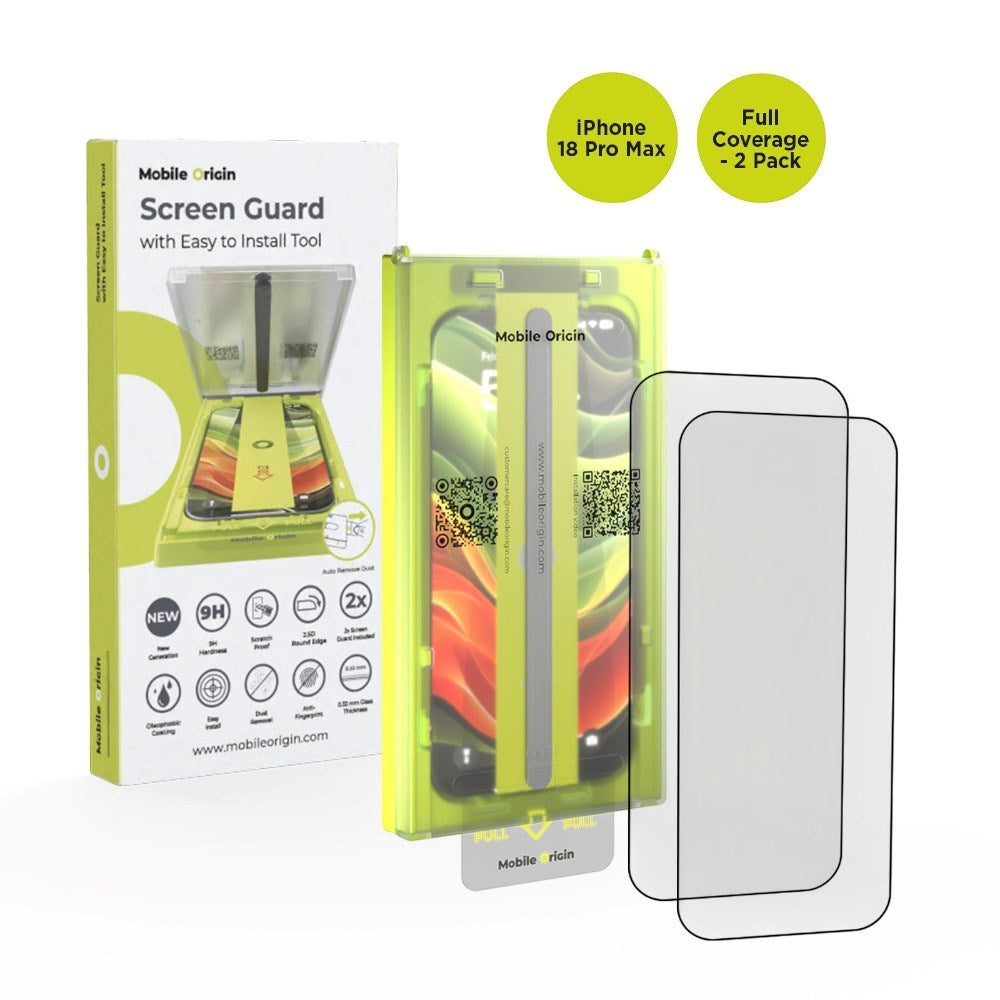 iPhone 18 Pro Max Mobile Origin Screen Guard Screen Protector Glass with Easy Applicator - 2 Pcs.- Transparent