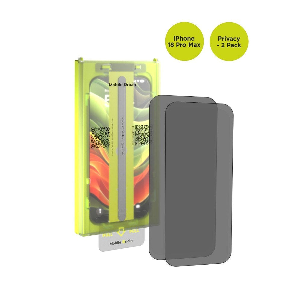 iPhone 18 Pro Max Mobile Origin Screen Guard Privacy Screen Protector Glass with Easy Applicator - 2 Pcs.- Transparent