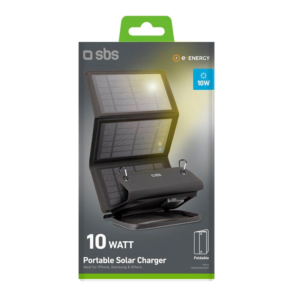 SBS Solar Charger 10W with 1x USB-A & 1x USB-C - Black