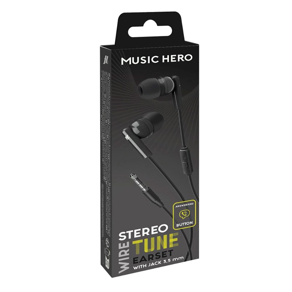 MUSIC HERO Tune Stereo In-Ear Headphones with Jack 3.5mm & Microphone - Black