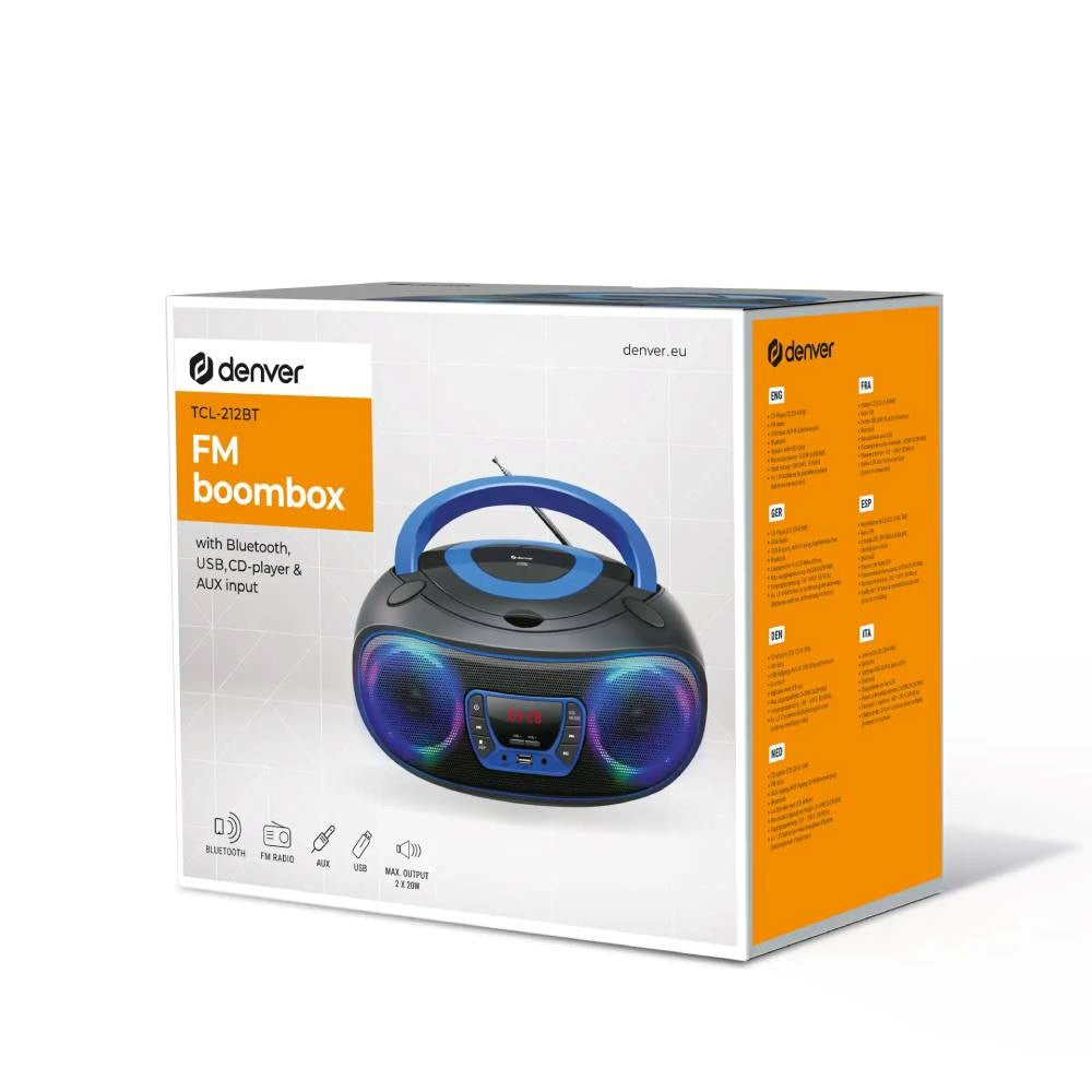 Denver TCL-212BTP Bluetooth Speaker with CD Player - Black / Blue