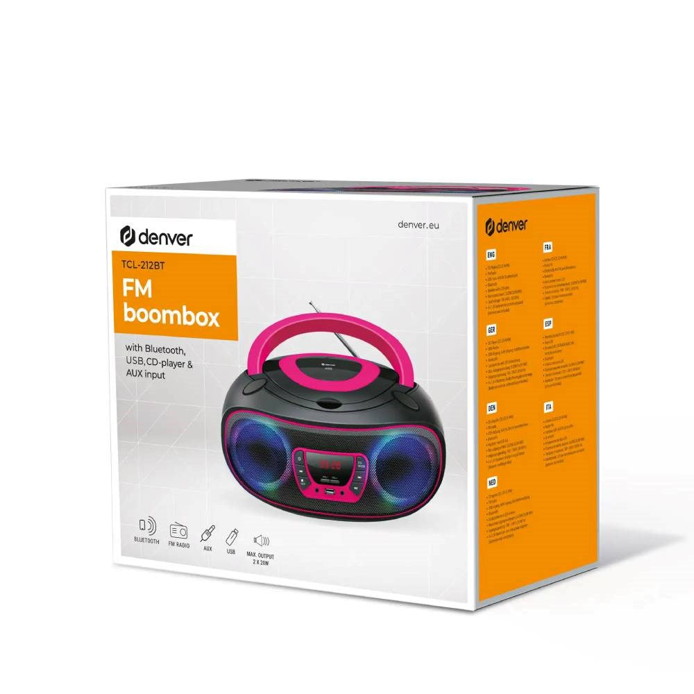 Denver TCL-212BTP Bluetooth Speaker with CD Player - Black / Pink