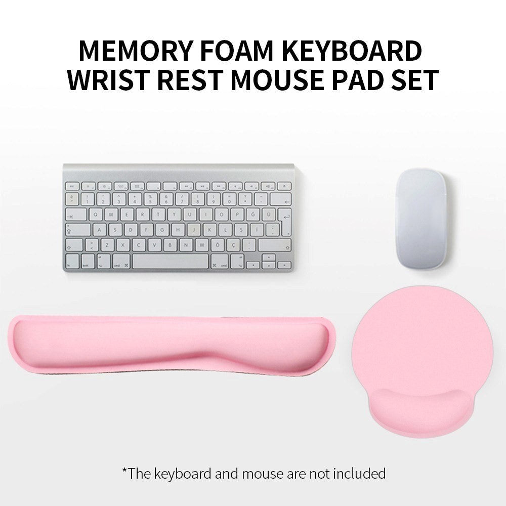 Ergonomic Mouse Pad 25 x 23 cm w. Wrist Support 46 x 8.5 cm - Pink