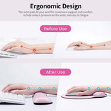 Ergonomic Mouse Pad 25 x 23 cm w. Wrist Support 46 x 8.5 cm - Pink