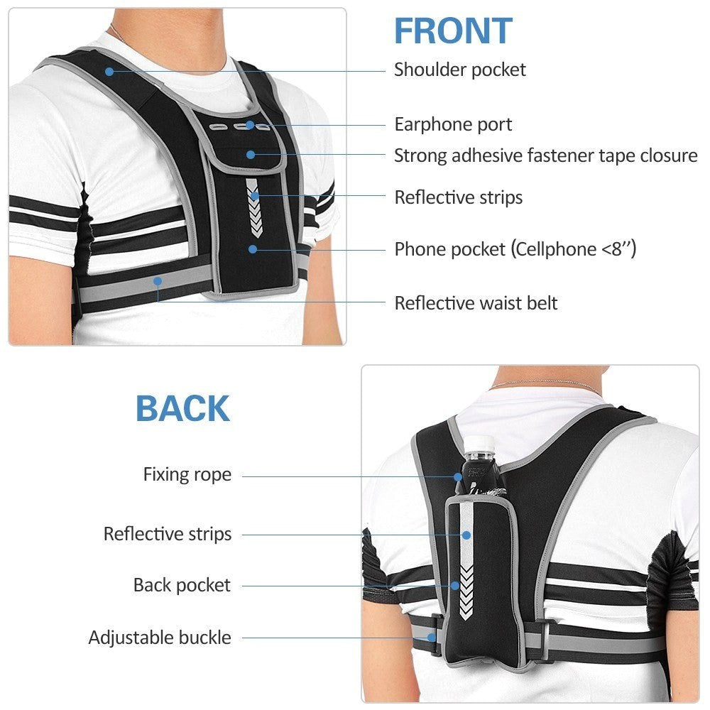 Reflex Running Vest w. Holder for Mobile - Black