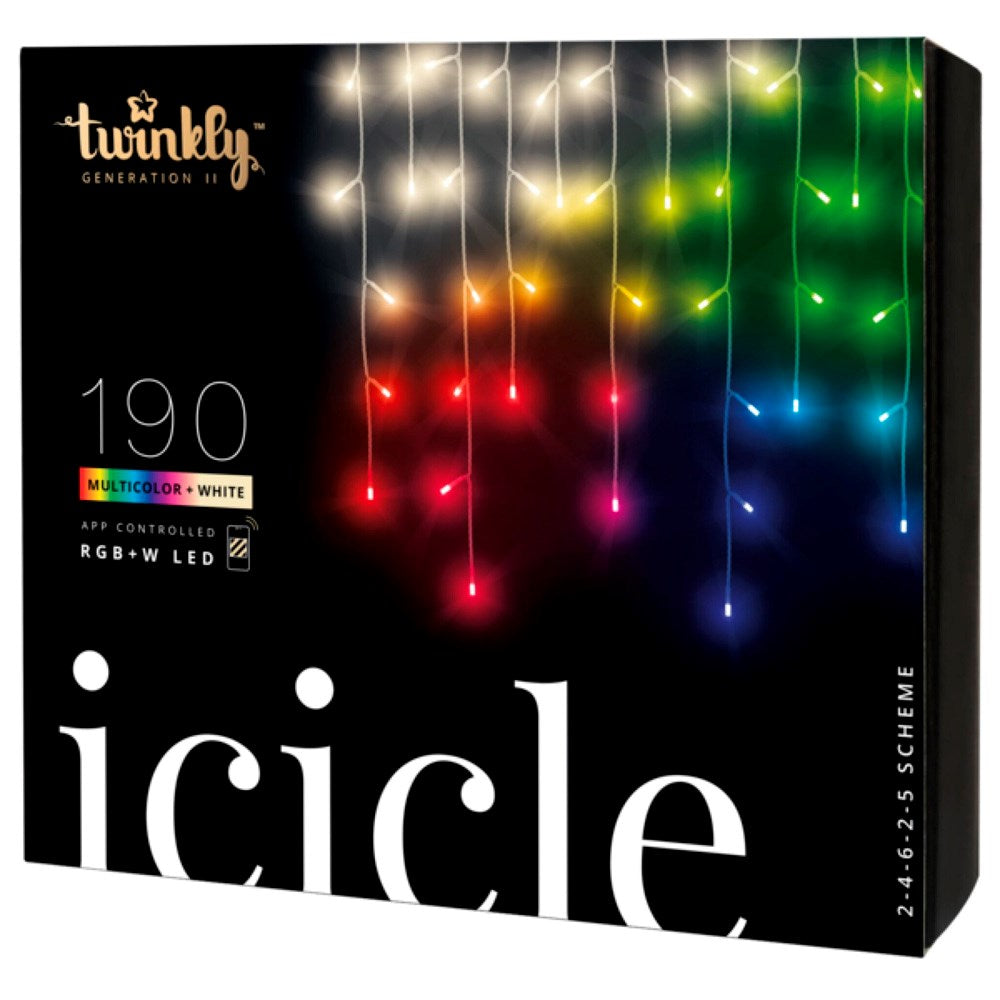 Twinkly 190L RGB and Warm White Icicle 5m Light String - Transparent Wire