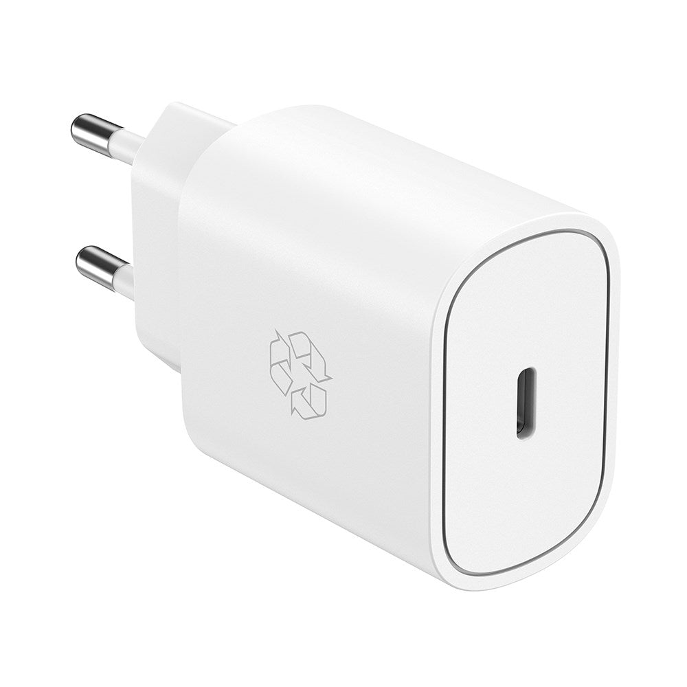 Upström ËESSENTIALS PD 25W Recycled Plastic Wall Charger with USB-C - White