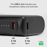 SBS NanoTube Powerbank with USB-A & USB-C 10W - 10.000 mAh - Black