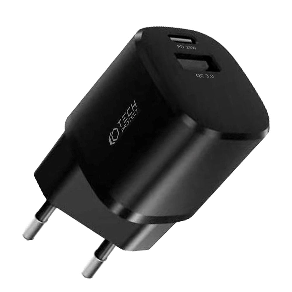 Tech-Protect Network 20W Wall charger with 1 x USB-A QC & 1 x USB-C PD - Black