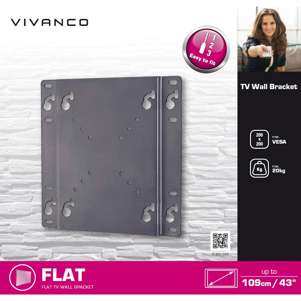 Vivanco Fixed TV Wall Mount for 20kg / 43" - Black