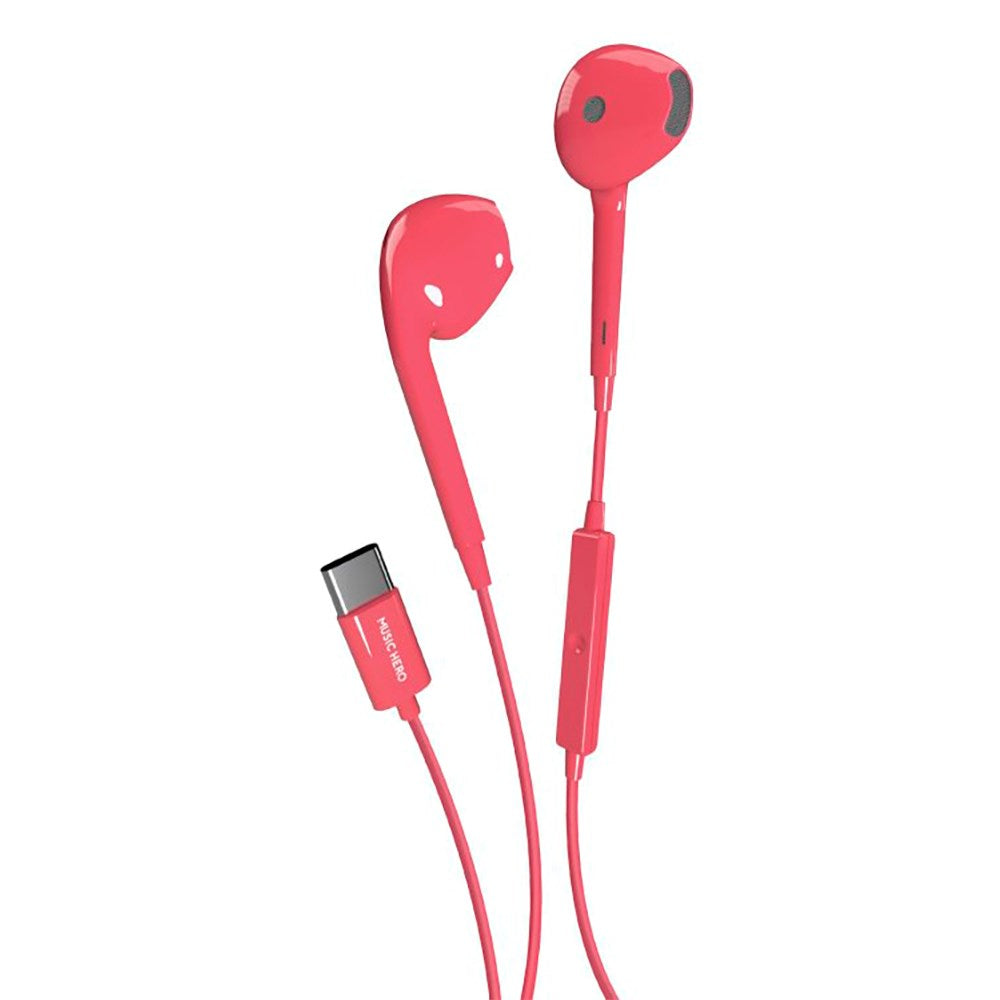 MUSIC HERO Tubb Stereo In-Ear Headphones with USB-C & Microphone - Red