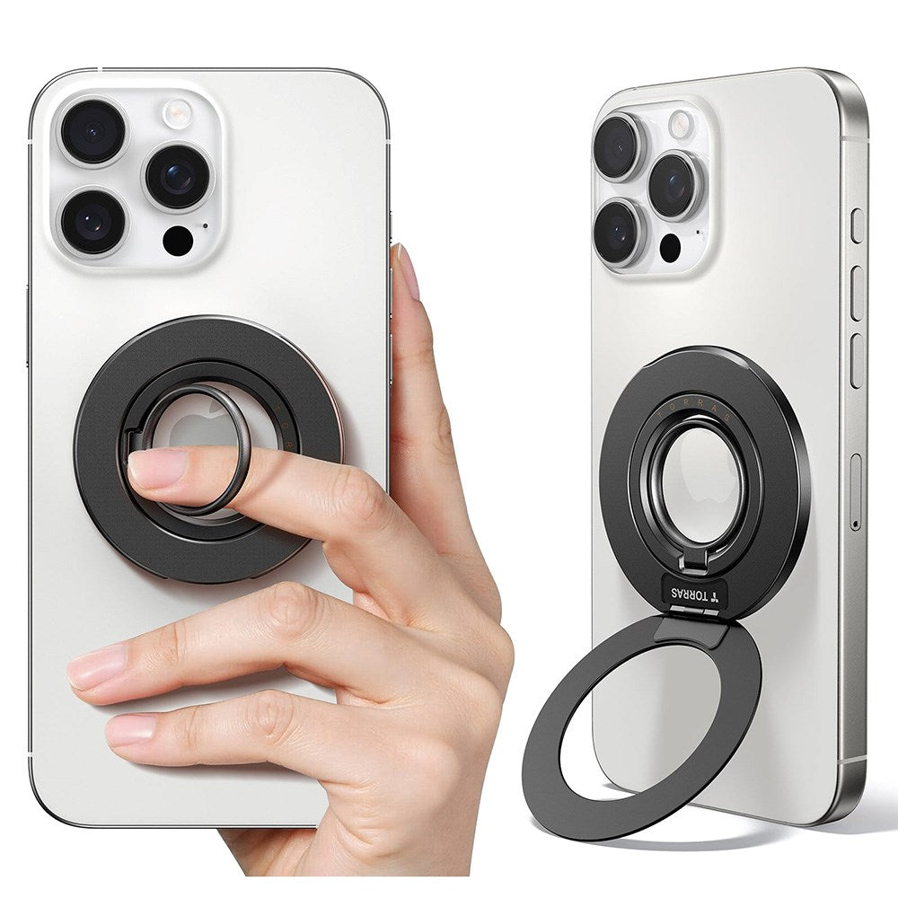 TORRAS MagSpin Magnetic Finger Ring with Built-in Kickstand - MagSafe Compatible - Dark Grey